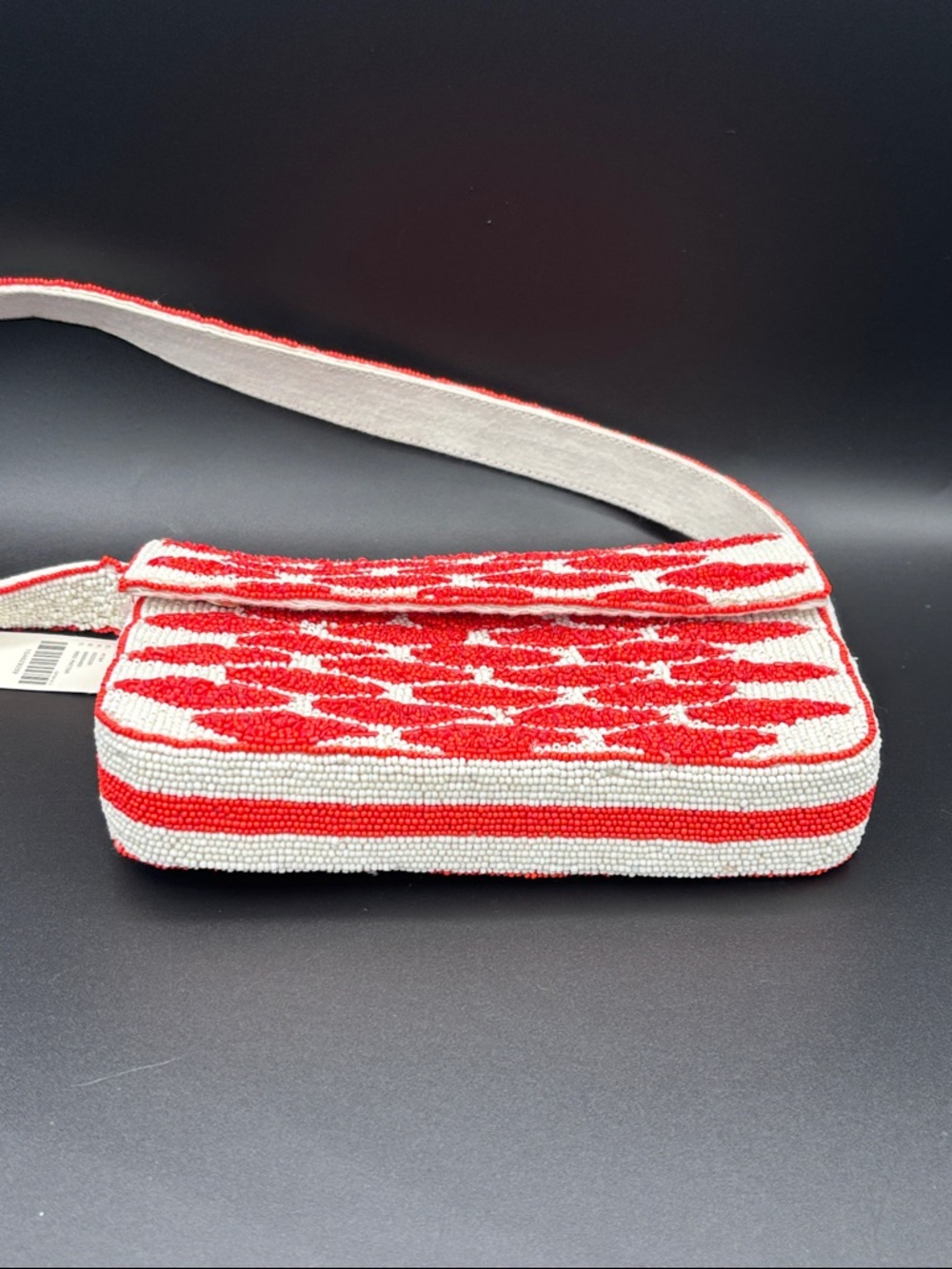 Anthropologie Fiona Beaded Red Lips Shoulder Bag - Red and White - Picture 5 of 11